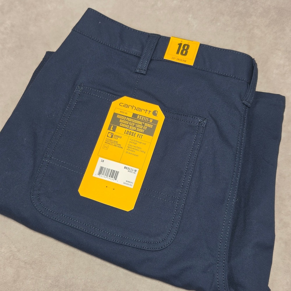 Carhartt Womens 18 Rugged Professional Loose Fit Canvas Work Shorts Navy BS3111